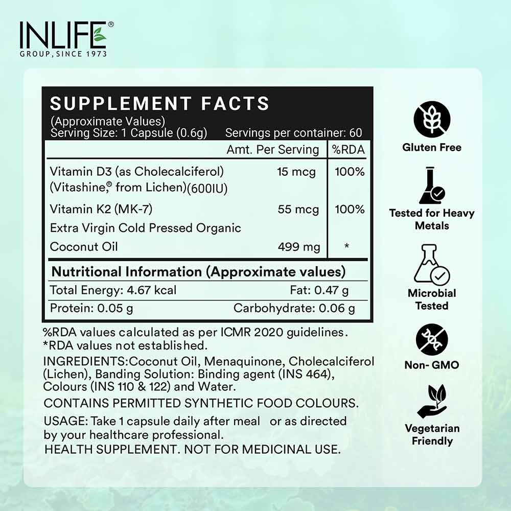 3 - INLIFE Plant Based Vitamin D3 600 IU + K2,  60 veggie capsule(s)  Unflavoured 