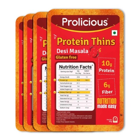 1 - Prolicious Protein Thins Snack Chips,  Desi Masala (Pack of 4)  50 g 