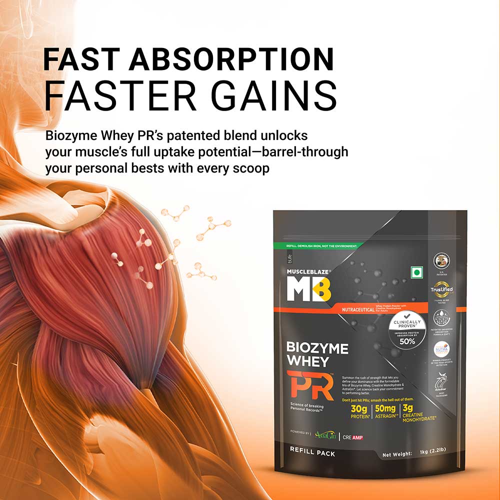 6 - MuscleBlaze Biozyme Whey PR,  2.2 lb  Refill Pouch Molten Chocolate Cake