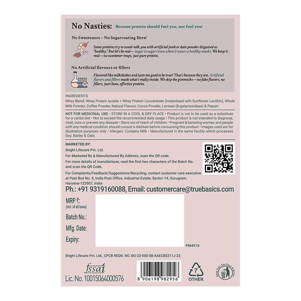 4 - TrueBasics Clean Whey Protein (Isolate + Concentrate),  0.39 lb  Coffee Pack of 5 (35 g x 5)