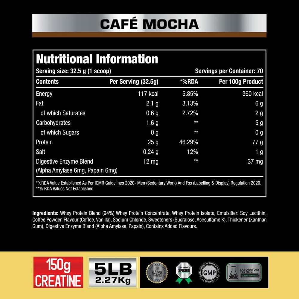 5 - One Science 100% Premium Whey Protein,  5 lb  Cafe Mocha - with Free 150g Creatine 
