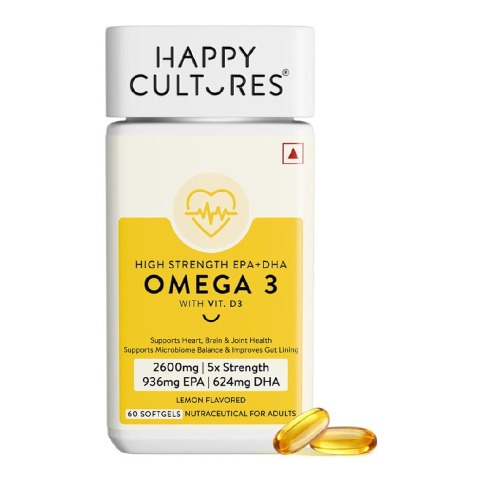 1 - Happy Cultures 5X Omega 3 Fish Oil 2600mg Lemon, 60 softgels
