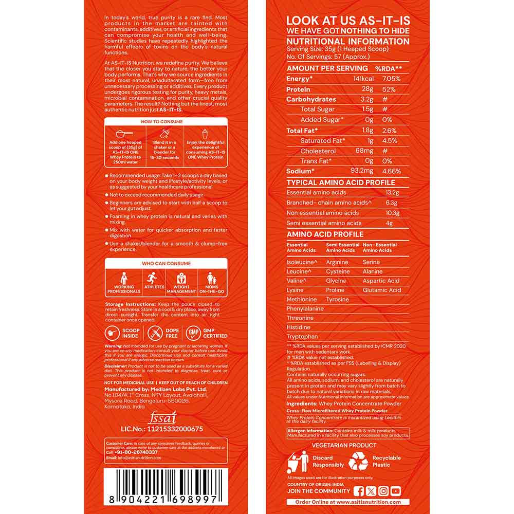 3 - AS-IT-IS Nutrition Whey Protein Concentrate 80%,  4.4 lb  Unflavoured 