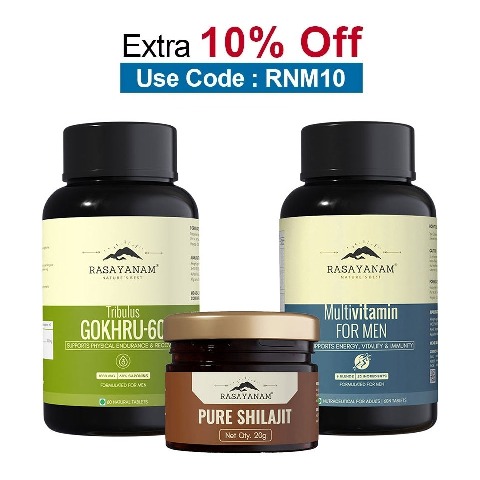 Rasayanam Pure Himalayan Shilajit 20g, Tribulas Gokhru-60 60 Tablets & Multivitamin for Men Combo,  60 tablet(s)  Unflavoured 