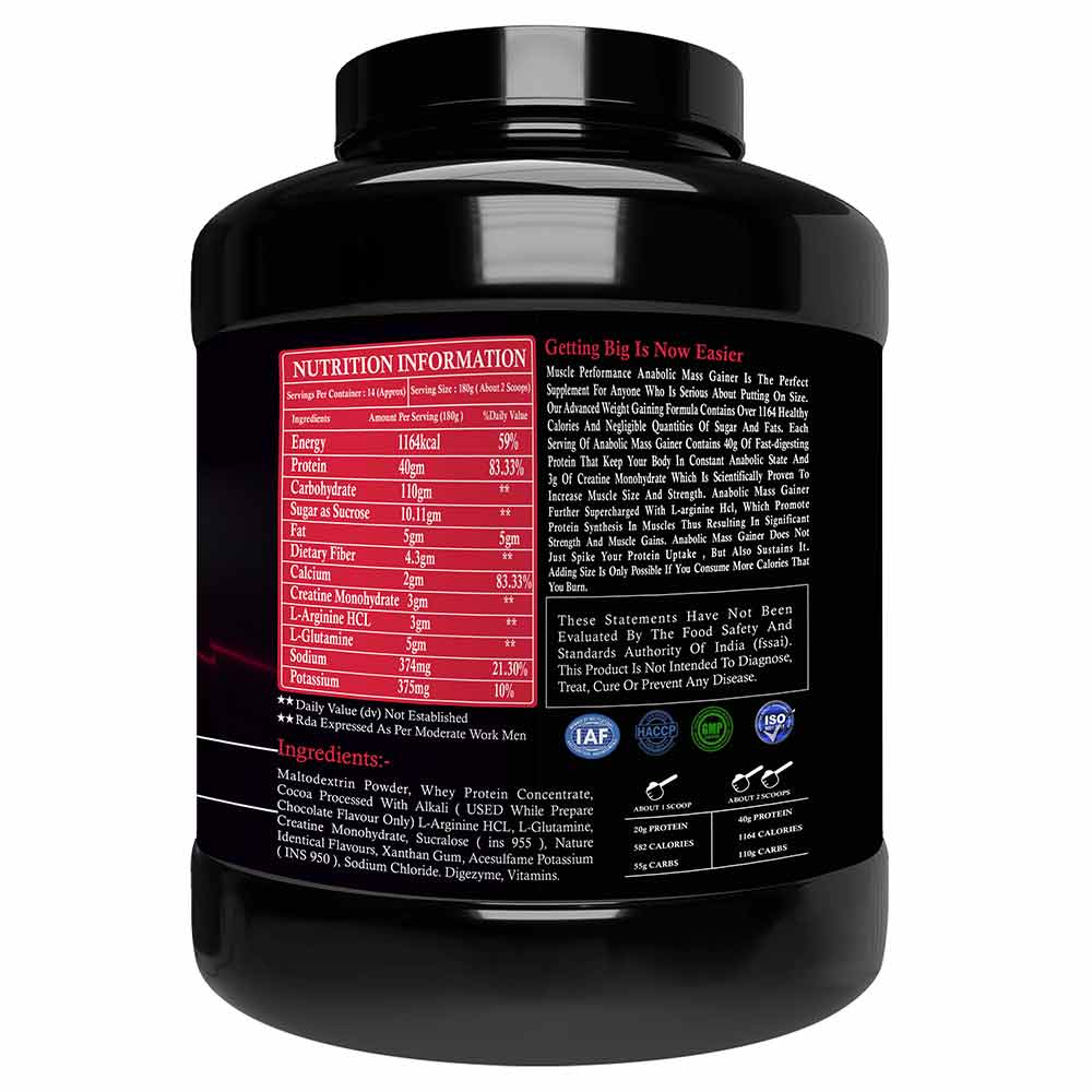 2 - Muscle Performance Anabolic Mass Gainer,  5.5 lb  Belgium Chocolate with Steel Shaker 