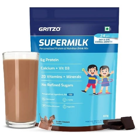 15 - Supermilk Gritzo Overall Growth for Boy/Girl 2-6 Yrs Protein & Nutrition Drink Mix,  800 g  Double Chocolate 