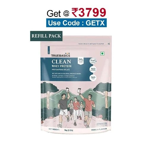 TrueBasics Clean Whey Protein (Isolate),  2.2 lb  Vanilla (Refill Pack) 