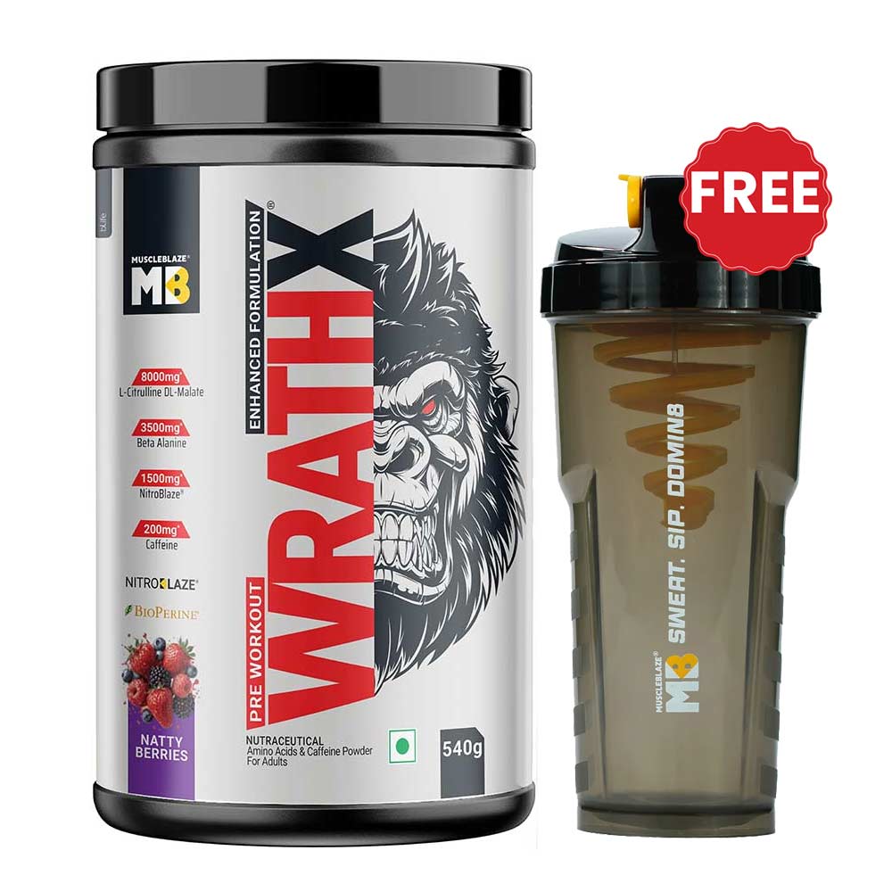 MuscleBlaze Pre Workout WrathX, 1.19 lb Natty Berries
