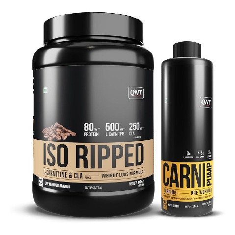 QNT ISO Ripped & Carnipump Ripping Pre-workout 500ml Navel Orange Combo,  2.2 lb  Cafe Bevarabia 