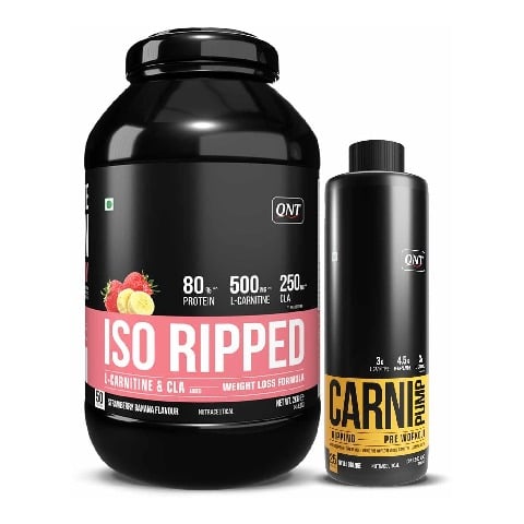 QNT ISO Ripped & Carnipump Ripping Pre-workout 500 ml Navel Orange Combo,  4.4 lb  Strawberry Banana 