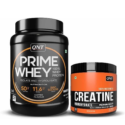 QNT Prime Whey & Creatine Monohydrate Unflavoured 0.198 lbs Combo,  2.2 lb  Coffee 
