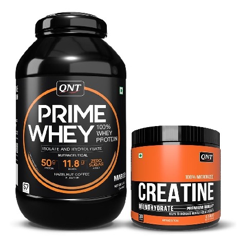 QNT Prime Whey & Creatine Monohydrate Unflavoured 0.198 lbs Combo,  4.4 lb  Hazelnut Coffee 