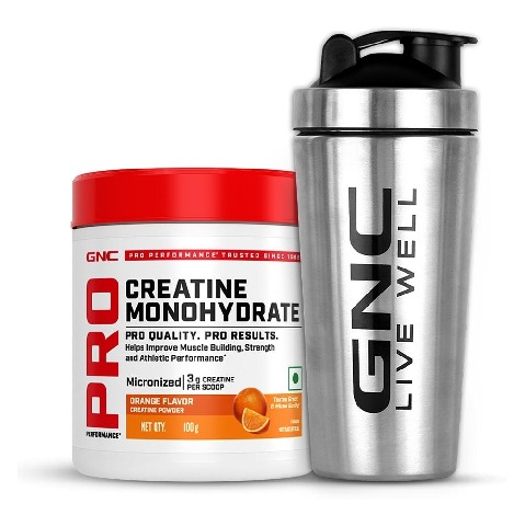 1 - GNC Pro Performance Pure Micronized Creatine Monohydrate, Orange with Steel Shaker 750ml 0.22 lb