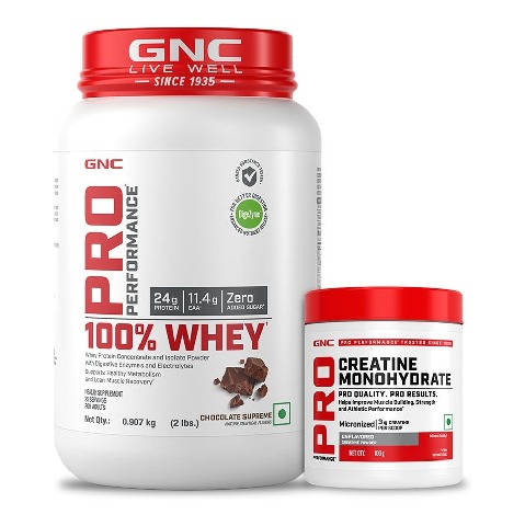 1 - GNC Pro Performance 100% Whey 2 lb & Creatine Monohydrate 0.22 lb Combo,  2 Piece(s)/Pack  Chocolate Supreme & Unflavoured 