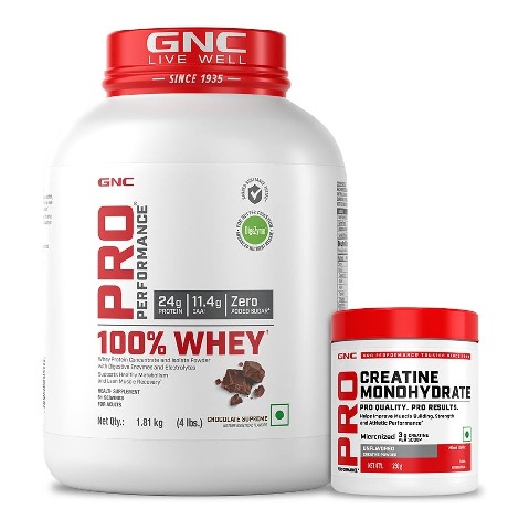 1 - GNC Pro Performance 100% Whey Protein,  4 lb  Chocolate Supreme with Creatine Monohydrate 0.55 lb Combo 