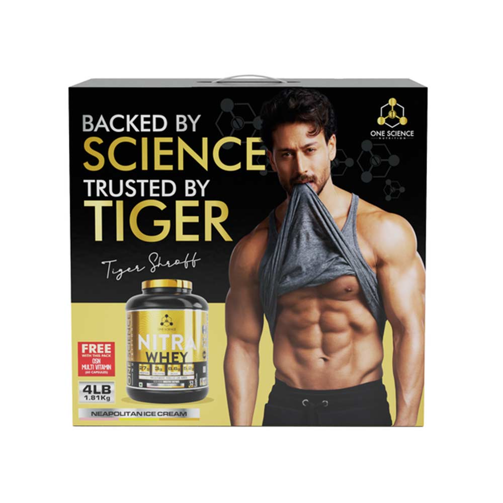 One Science Nitra Whey Tiger Combo Pack, 4 lb Neapoliten Ice Cream with Daily Multivitamin 60 Capsules-image-46