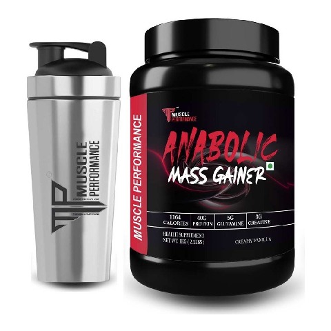 1 - Muscle Performance Anabolic Mass Gainer, 2.2 lb Creamy Vanilla with Steel Shaker