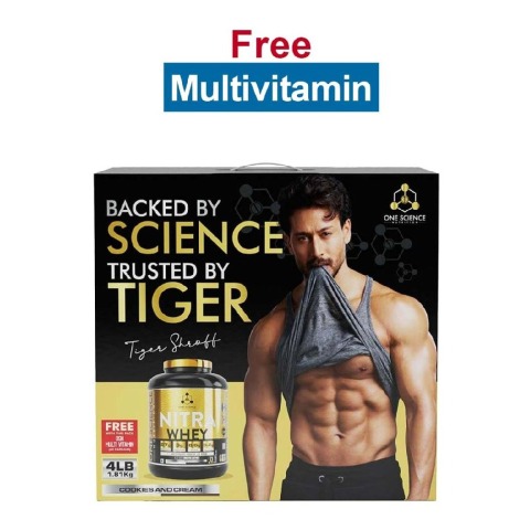 One Science Nitra Whey Tiger Combo Pack,  4 lb  Cookies and Cream with Daily Multivitamin 60 Capsules 
