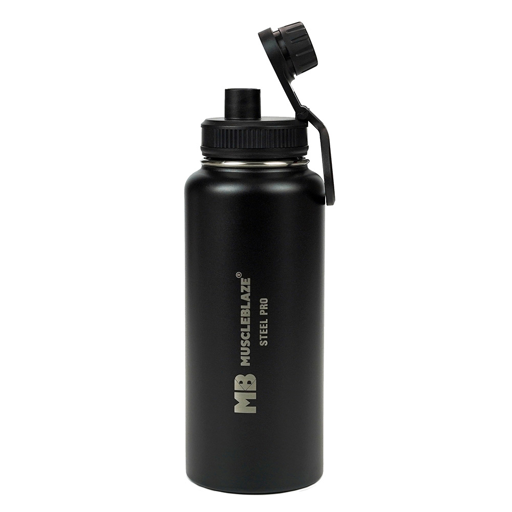 8 - MuscleBlaze Sports Insulated Steel Bottle,  Stealth Black  1 L