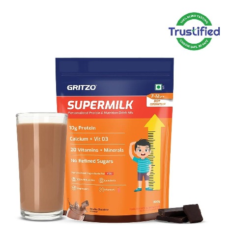 Supermilk Gritzo Growth+ for Boy 7 to 12 years, 800 g Double Chocolate