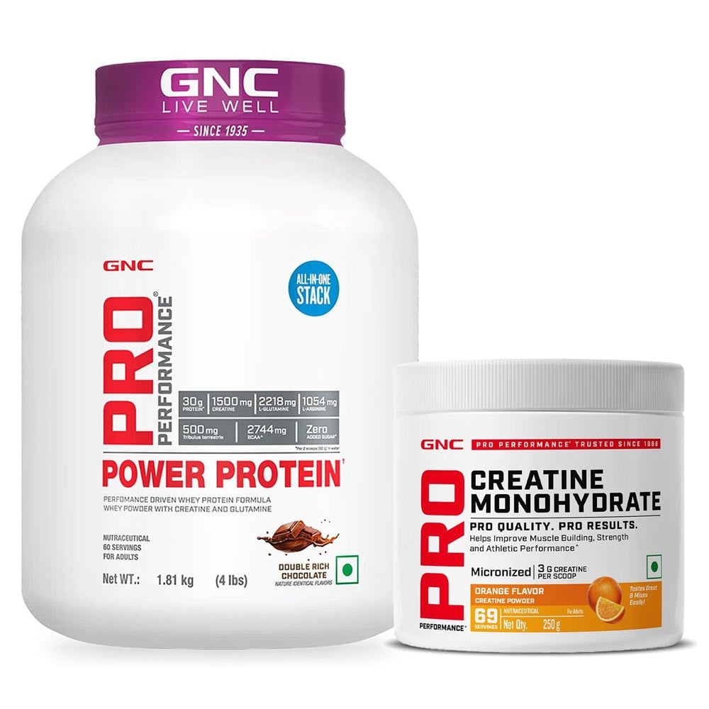 GNC Pro Performance Power Protein 4 lb Double Rich Chocolate & Pure Micronized Creatine Monohydrate Orange 0.55 lb-picture-3