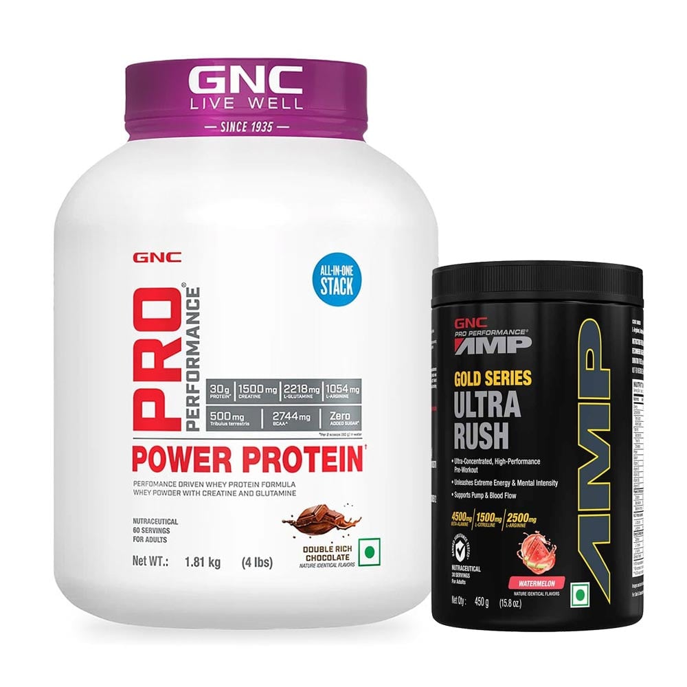 GNC Pro Performance Power Protein 4 lb Double Rich Chocolate & AMP Gold Series Ultra Rush Powder 0.99 lb Watermelon-picture-17