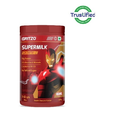 Supermilk Gritzo Growth+ for Boy 7 to 12 years, 400 g Double Chocolate (Ironman)