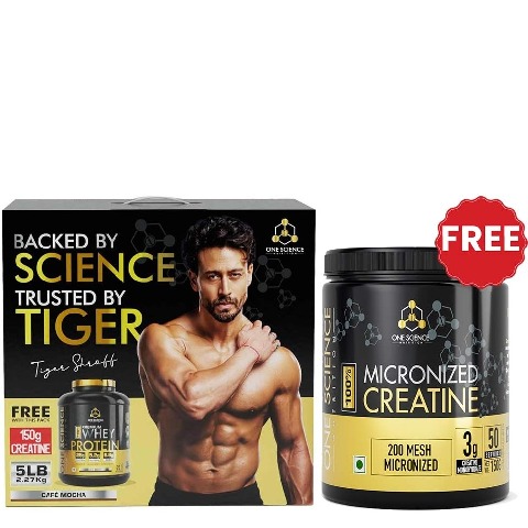 One Science 100% Premium Whey Protein,  5 lb  Cafe Mocha - with Free 150g Creatine 