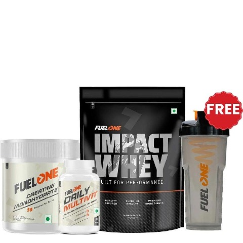 Fuel One Impact Whey Protein 1kg Cold Coffee & Creatine Monohydrate 100g & Daily Multivitamin 30 Tabs Combo
