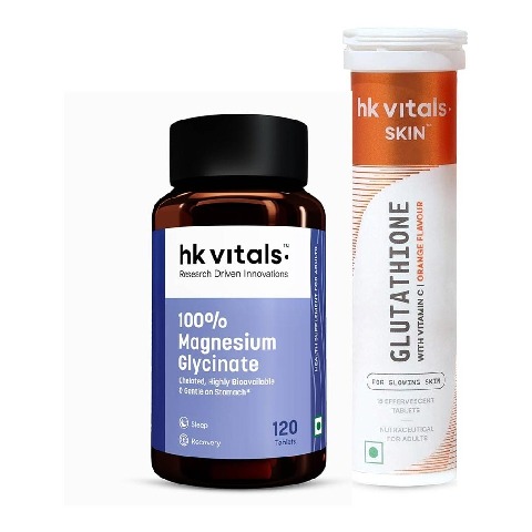 HealthKart HK Vitals Glutathione Effervescent Orange 15 tabs & 100% Magnesium Glycinate 120 Tabs Combo