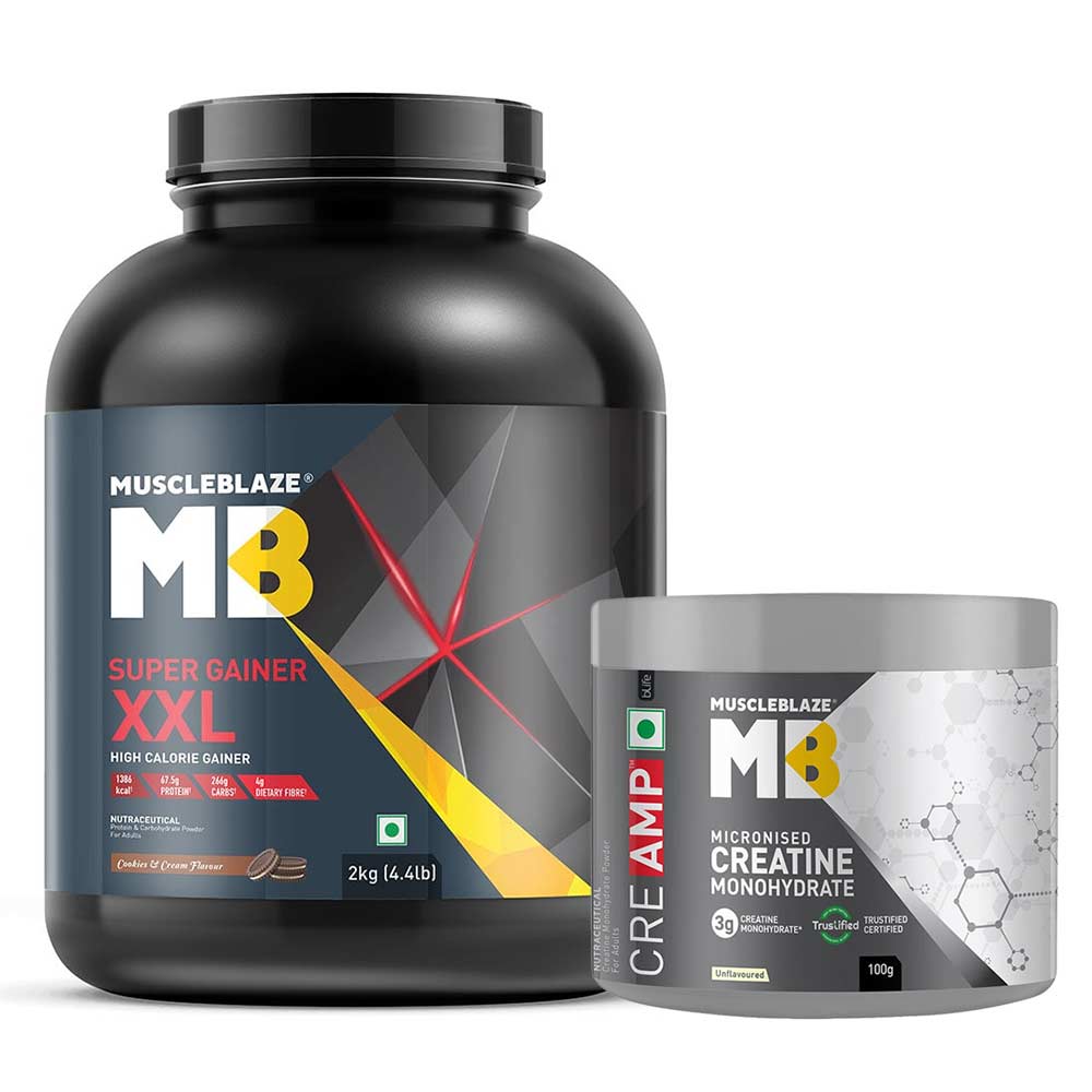 MuscleBlaze Super Gainer XXL 2 kg Cookies & Cream and Creatine Monohydrate CreAMP 100g Combo-image-42