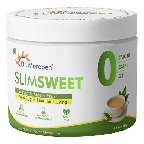 1 - Dr. Morepen SlimSweet Natural Sugar Substitute with Stevia & Monk Fruit,  150 g 