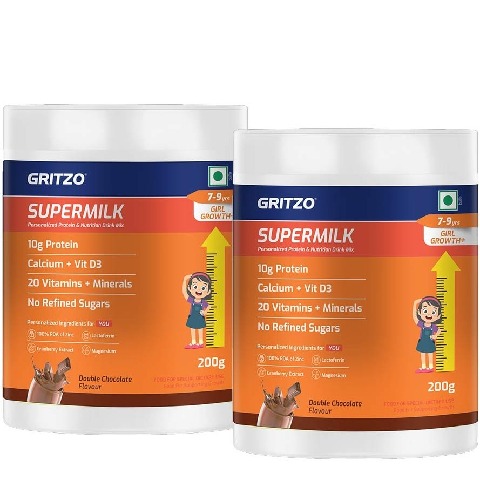 Supermilk Growth+ for 7 to 9 Yrs Girl 200 g Double Chocolate - Pack of 2
