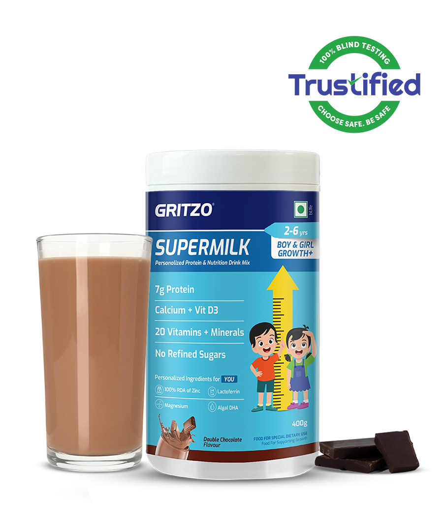 Supermilk Growth+ for, 400 g Double Chocolate 2-6 Yrs Boy/Girl Growth+ With Unrefined Sugar