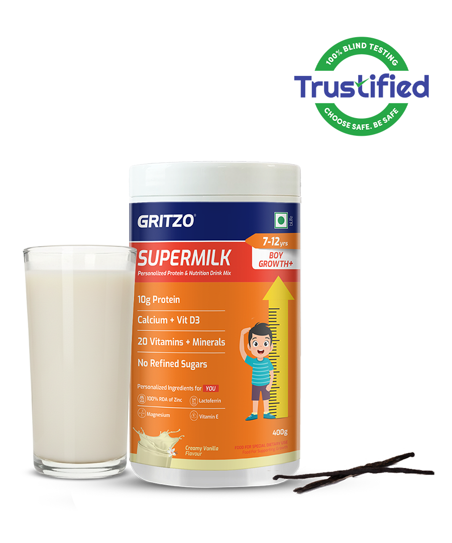 Supermilk Growth+ for Boy 7 to 12 years, 400 g Creamy Vanilla 7-12 Yrs Boy Growth+ With Unrefined Sugar