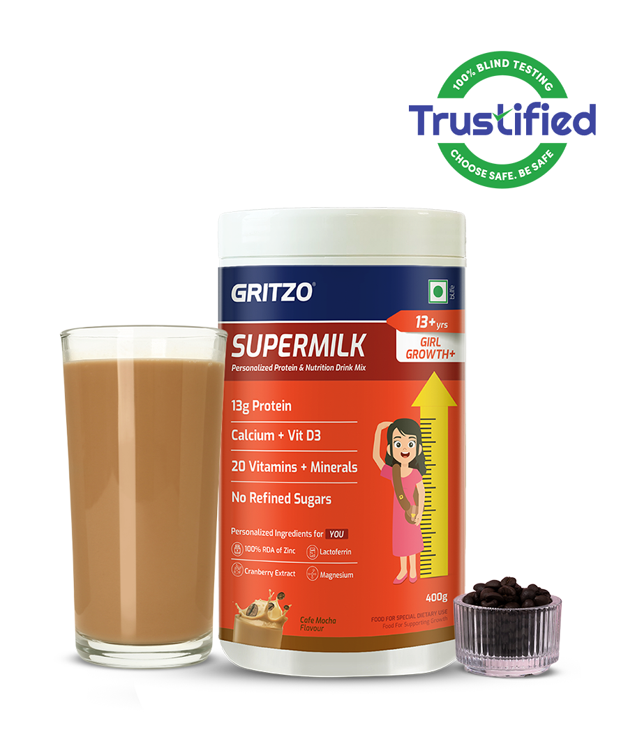 Supermilk Growth+ for Girl 13+ years, 400 g Cafe Mocha 13+ Yrs Girl Growth+ With Unrefined Sugar