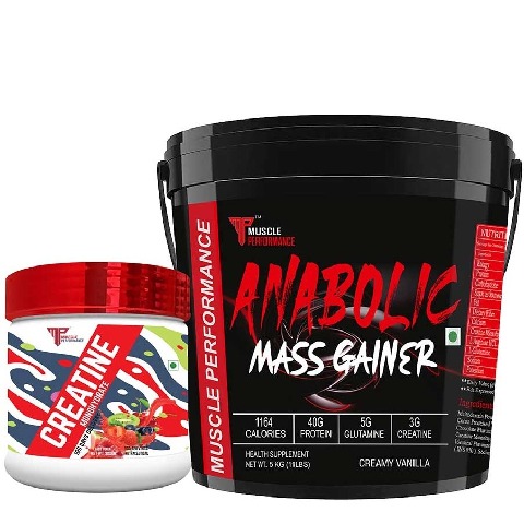 1 - Muscle Performance Anabolic Mass Gainer with Creatine Monohydrate 0.66 lbs Combo, 11 lb Creamy Vanilla