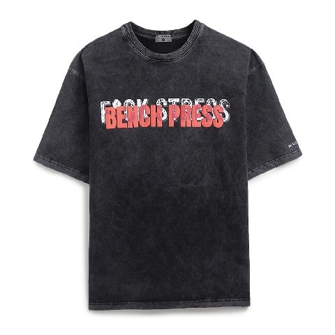 2 - MuscleBlaze F.ck Stress Bench Press Oversized Washed T-Shirt, X-Small Dark Charcoal Grey