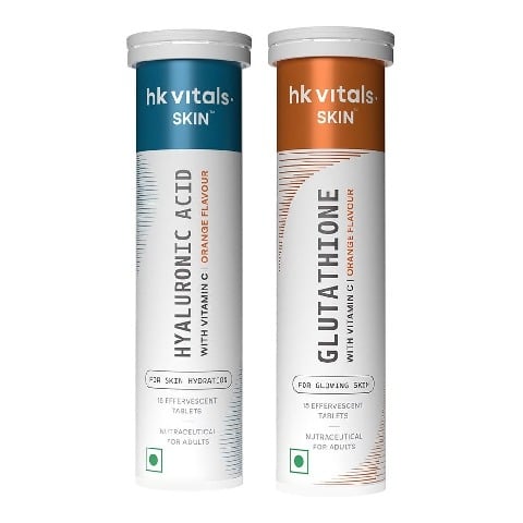 HealthKart HK Vitals Glutathione and Hyaluronic Acid Effervescent 15 Tabs Orange Combo