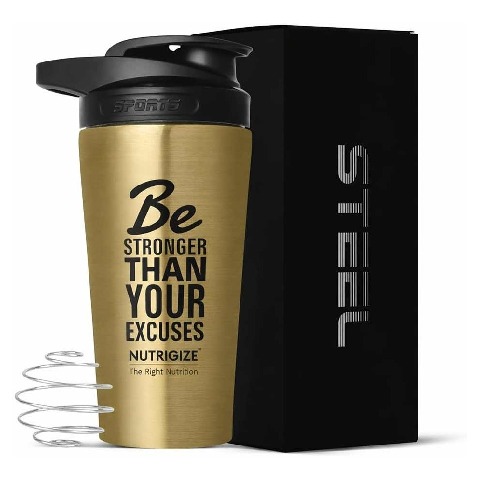 1 - GHC Nutrigize Stainless Steel Shaker Bottle,  Golden  700 ml 