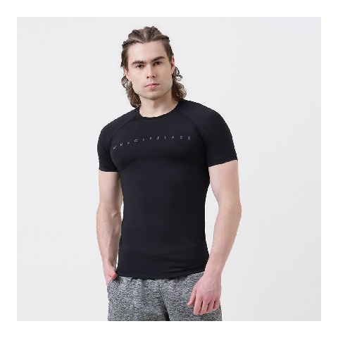 MuscleBlaze Compression Muscle Tee Half Sleeve,  Large  Midnight Black 