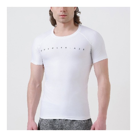 1 - MuscleBlaze Compression Muscle Tee Half Sleeve,  Medium  Polar White 