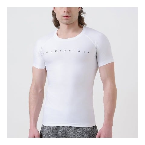 1 - MuscleBlaze Compression Muscle Tee Half Sleeve,  Small  Polar White 