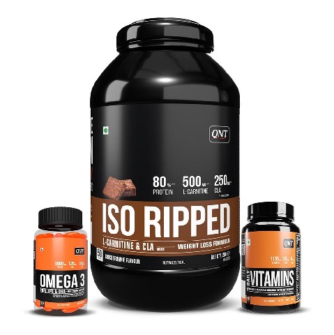 1 - QNT ISO Ripped, Omega 3 (1000 mg) 60 Softgels & Daily Vitamins 60 capsules Combo,  4.4 lb  Choco Brownie 