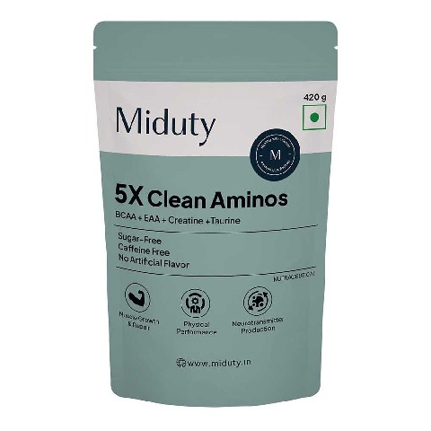 1 - Miduty 5X Clean Aminos BCAA + EAA + Creatine + Taurine, 420 g 30 Servings Unflavoured