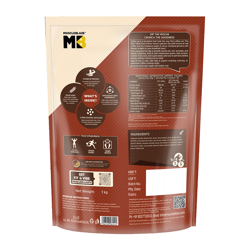 1 - MuscleBlaze High Protein Muesli,  1 kg  Blue Tokai Mocha Brew