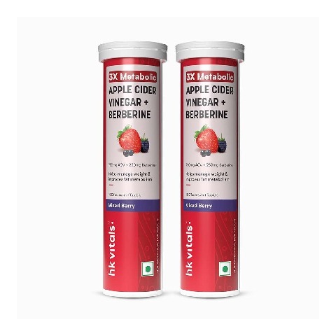 2 - HealthKart HK Vitals 3x Metabolic  ACV + Berberine Effervescent,  30 tablet(s)  Mixed Berry (Pack of 2) 