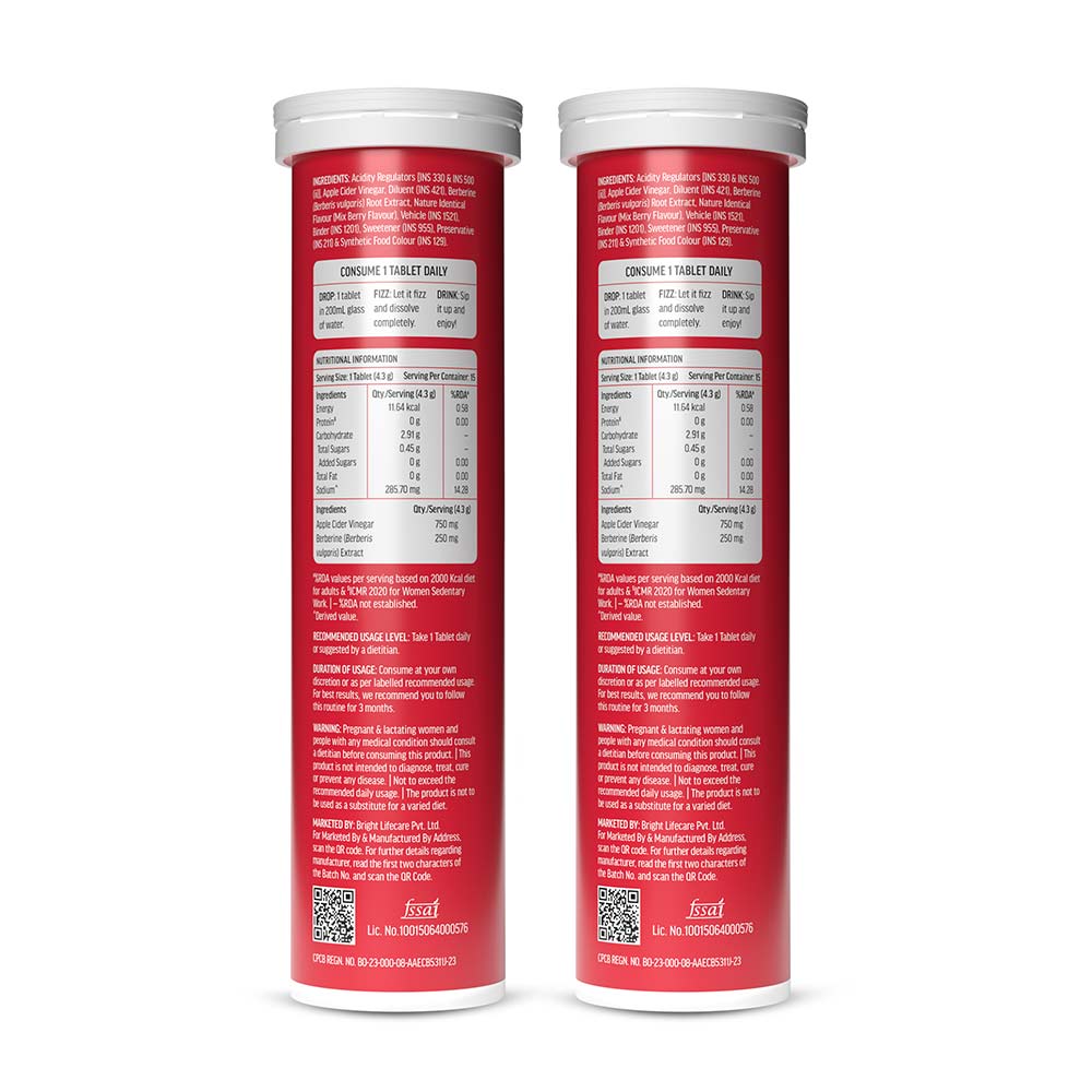 13 - HK Vitals 3x Metabolic  ACV + Berberine Effervescent,  30 tablet(s)  Mixed Berry (Pack of 2)