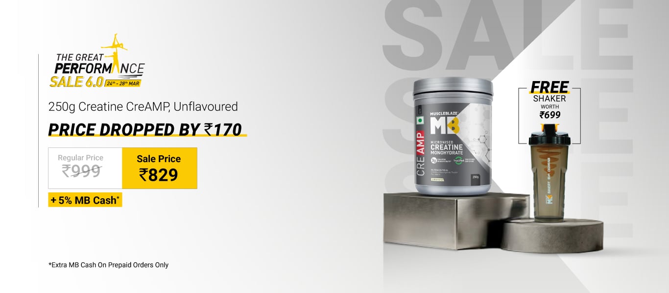 250g Creatine Monohydrate CreAMP Unflavoured @ 829 + Free SHaker + 5% MB Cash