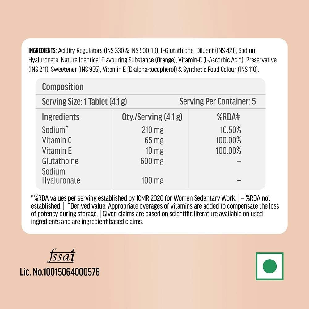 9 - HK Vitals Glutathione Effervescent with Vitamin C,  Orange (Pack of 5)  5 tablet(s) 